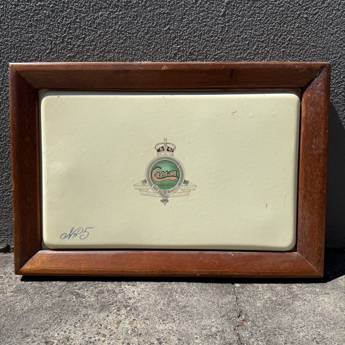 Enamel Stove Door. Crown Stove & Foundry Co Pty Ltd Brisbane. No 5. Framed. 