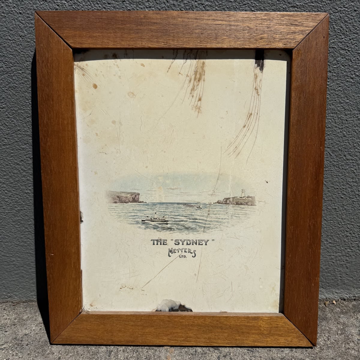 Enamel Stove Door. The "Sydney" Metters Ltd. Picture of Sydney Harbour / Sydney Heads. Framed.