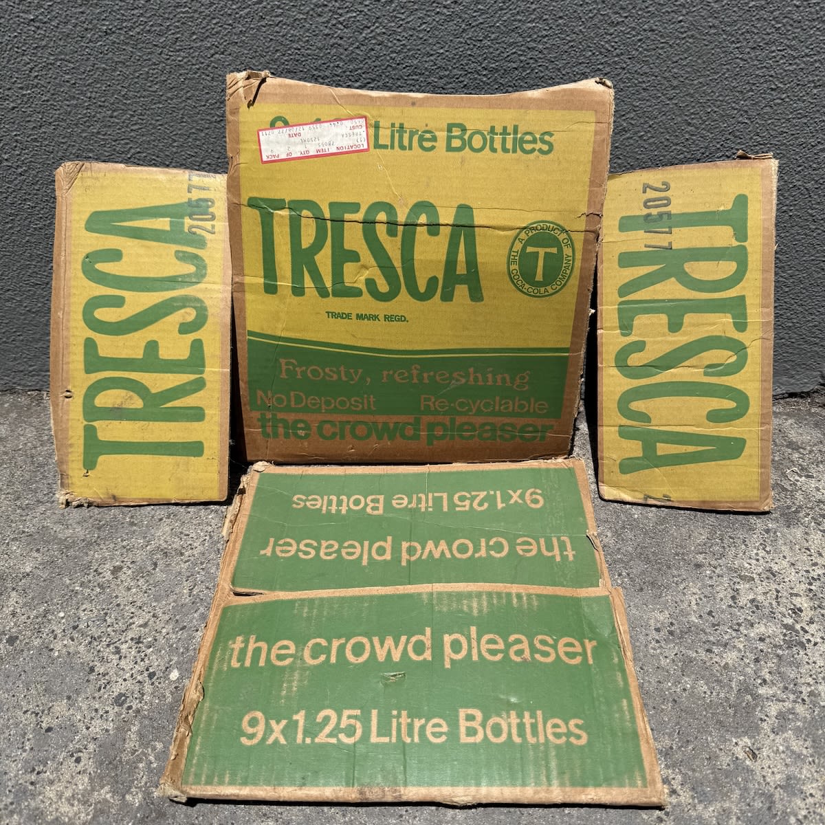 Tresca Cardboard Box. Or at least cut up parts of a box. Tresca, A product of the Coca-Cola Company. Order date on the box: 12/08/77 - Nearly 50 years old! 