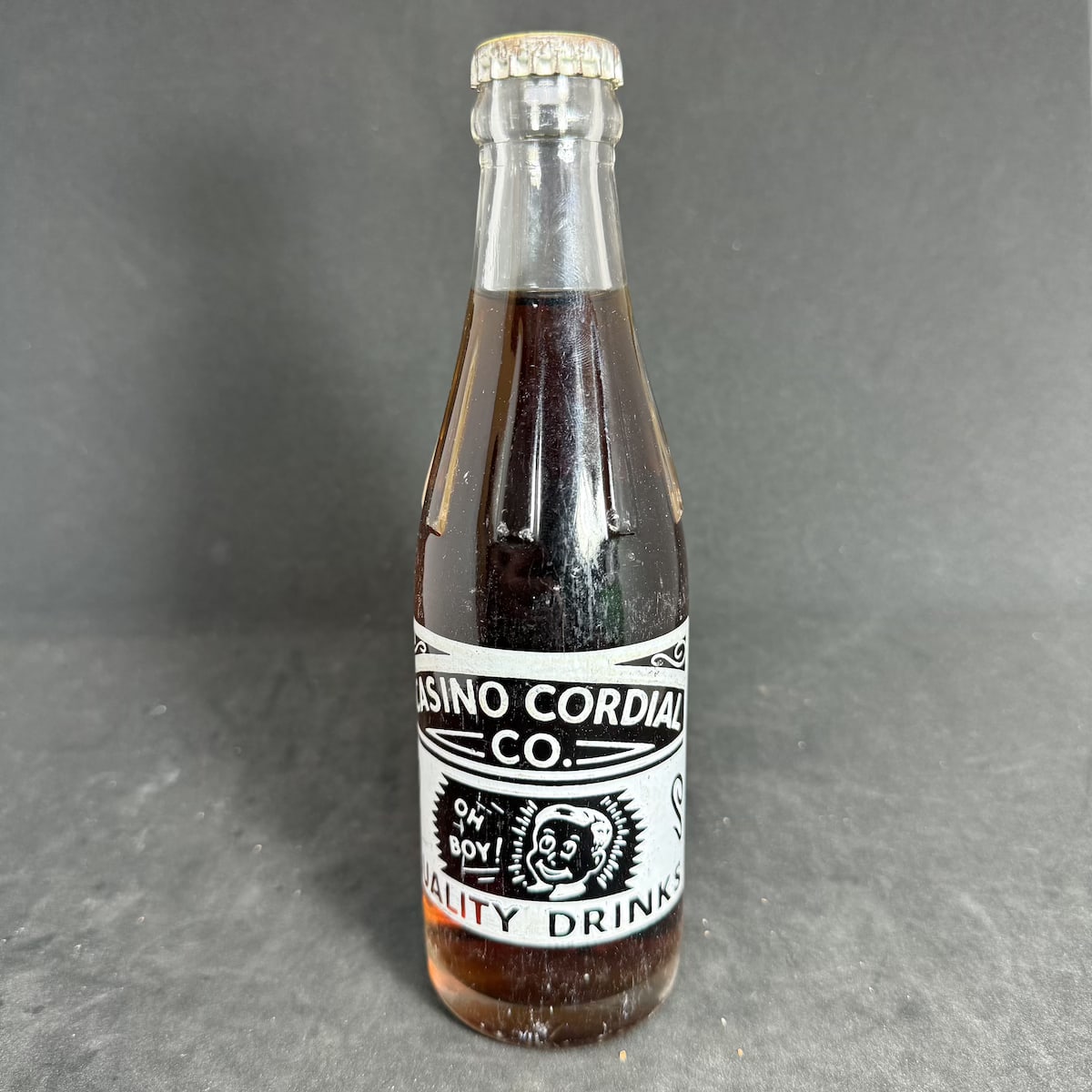 Ceramic Label Crown Seal. Casino Cordial Co. Oh Boy! White Print. 7 oz. Sealed with Splashe Cola cap. (New South Wales)