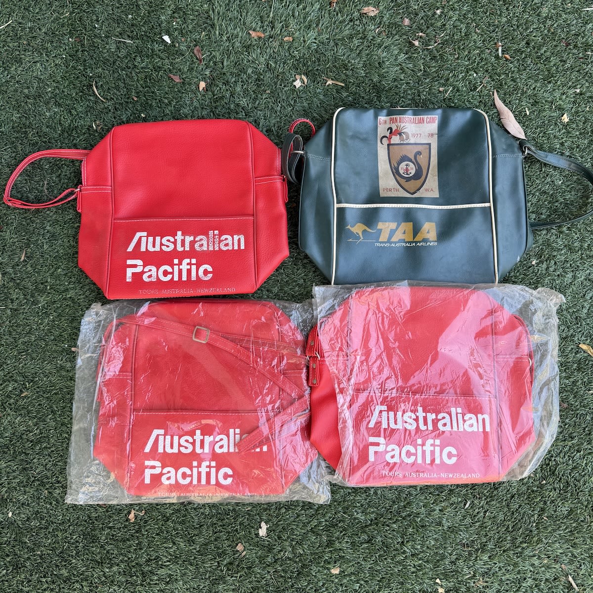 4 Vinyl bags: TAA 6th Pan Australian Camp 3 x Australian Pacific Tours.