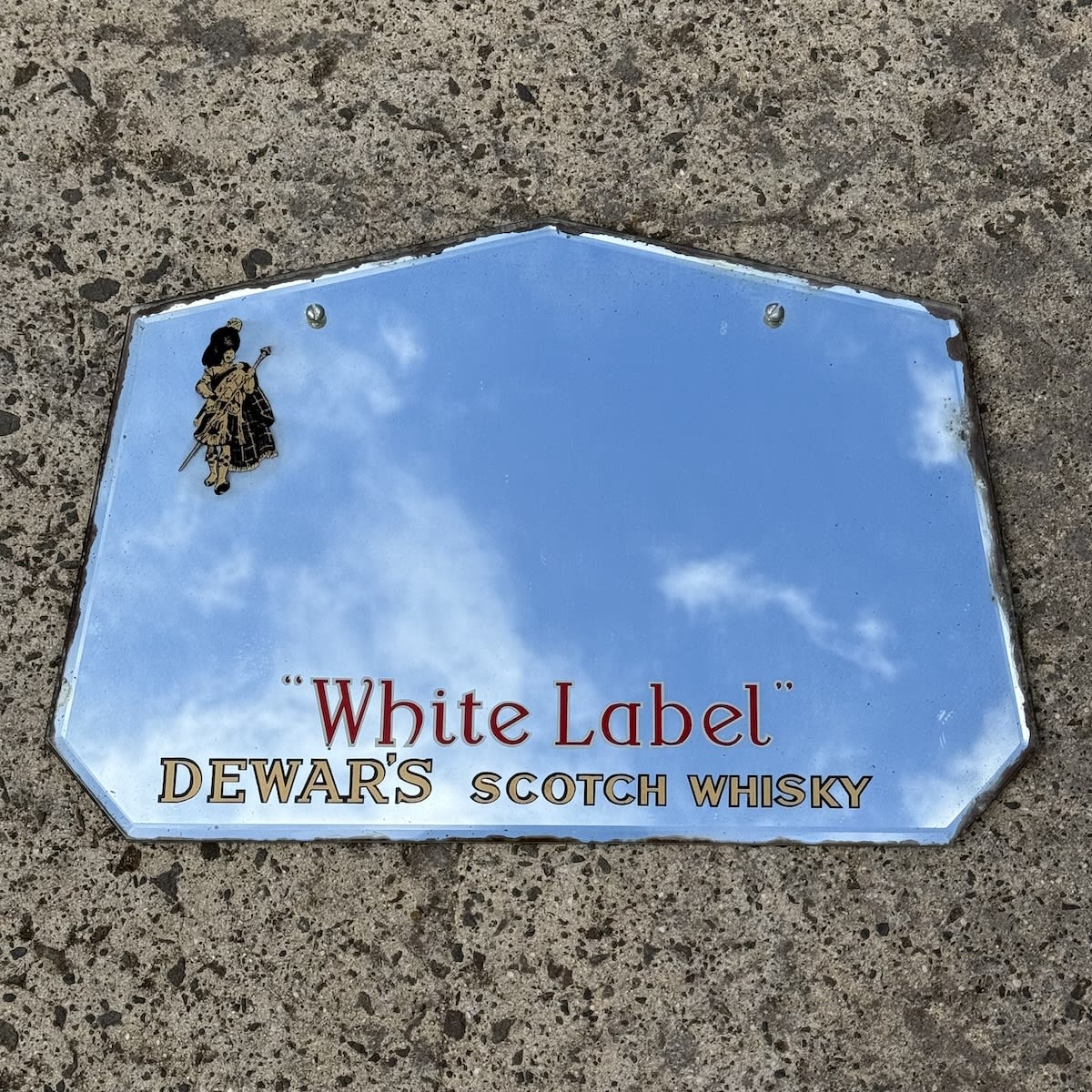 Advertising Mirror. "White Label" Dewar's Scotch Whisky. Scottish Drum Major with Baton. (late Kingsley Durdin Collection)