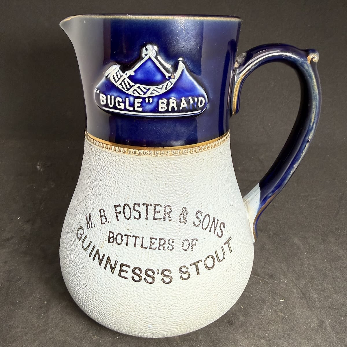 Advertising Water Jug. M. B. Foster & Sons, Bottlers of Guinness's Stout. Bugle Brand. Lovatt's Langley Mill England. 1.5 Pint.