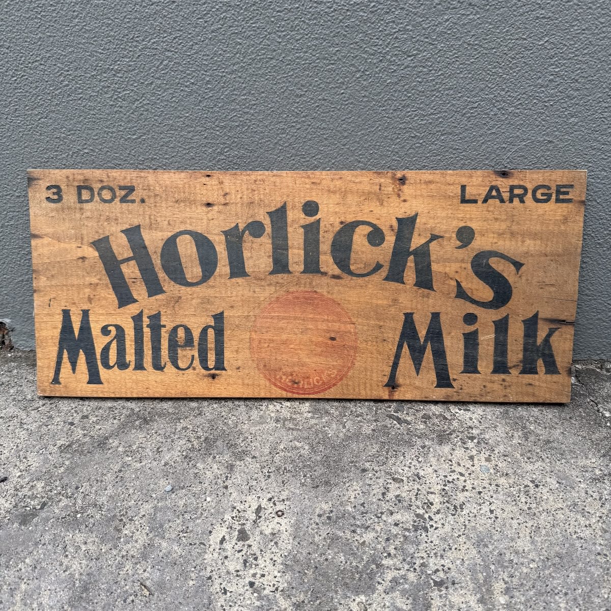 Printed Box Side. Horlicks Malted Milk. 3 Dozen Large.