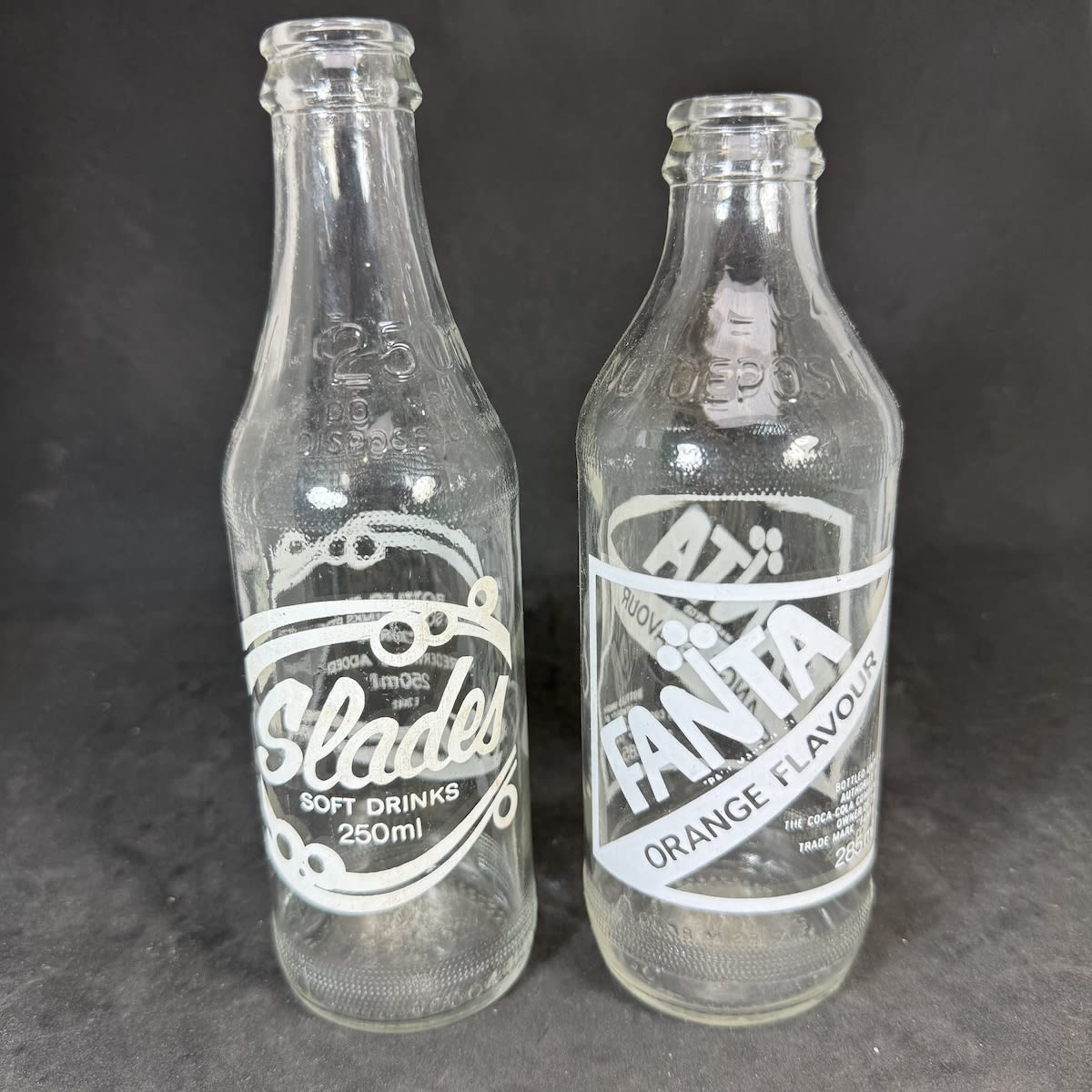 2 Ceramic Label One Trippa Crown Seals: Slades Soft Drinks, 250 ml; Fanta Orange Flavour, Coca Cola Company, 285 ml, 10 oz embossed. (Victoria)