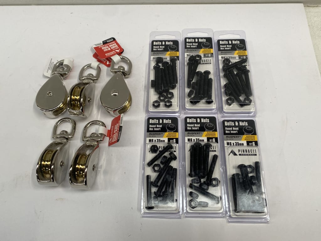 5 PULLIES &amp; 6 PACKS M6 X 35 BOLTS &amp; NUTS — NZ auction result
