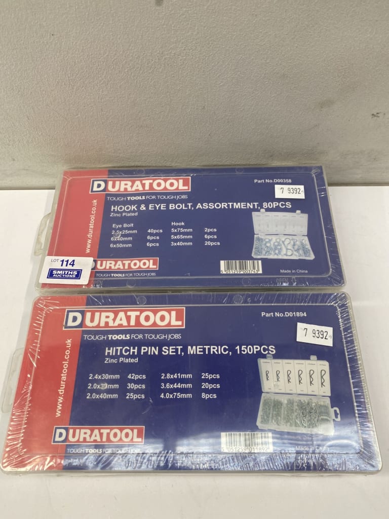 DURATOOL HOOK &amp; EYE BOLT ASSORTMENT &amp; HITCH PIN SET — NZ auction result