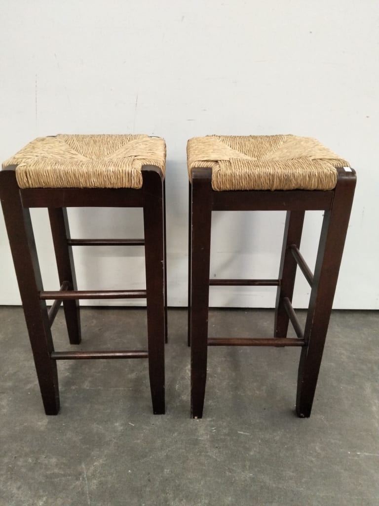PAIR OF WOVEN TOP BARSTOOLS — NZ auction result