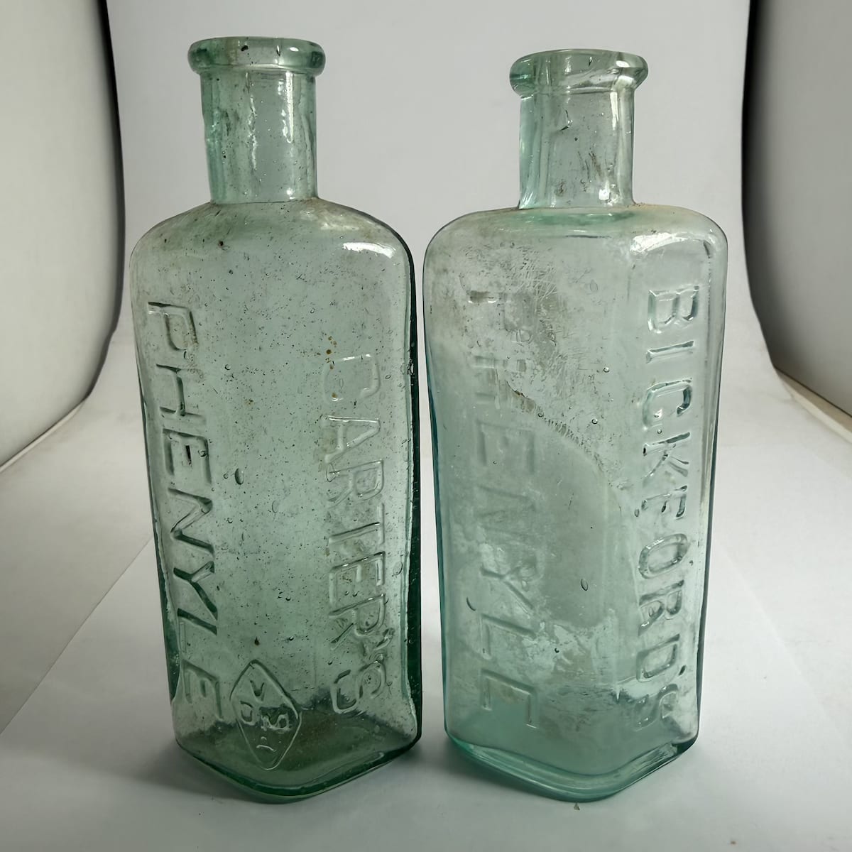 2 small Phenyles: Carter's; Bickford's. Aqua. 6 oz. (Victoria & South Australia)