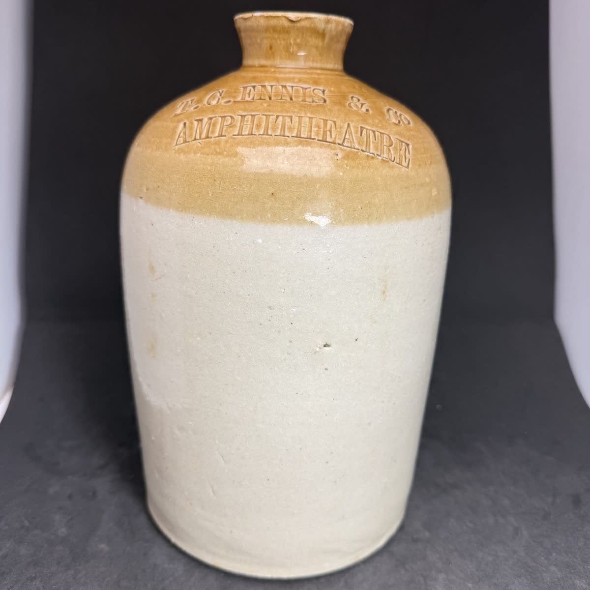 Demijohn. T. C. Ennis & Co., Amphitheatre. Impressed. Half Gallon. No potters stamp. (Victoria)