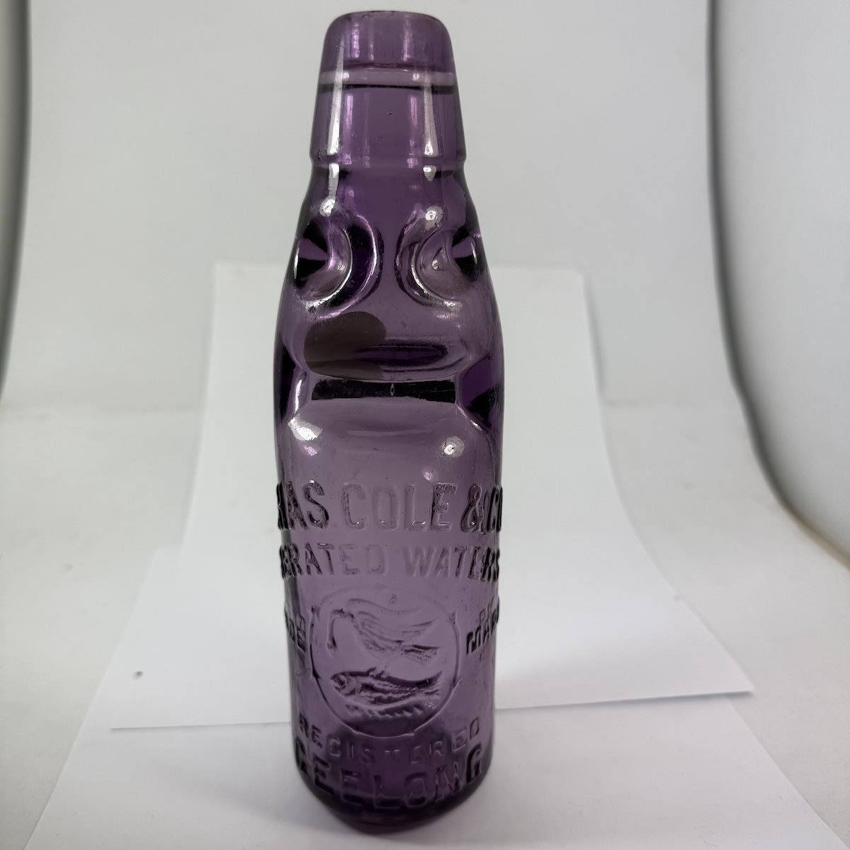 Codd. Chas Cole & Co, Geelong. Heron & Fish. Dobson. Sun Coloured Amethyst. 6 oz. (Victoria)