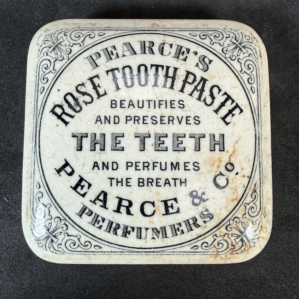 Pot Lid. Pearce's Rose Tooth Paste. Pearce & Co Perfumers. (Melbourne, Victoria)