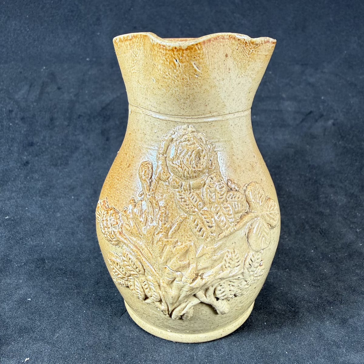 Mini Water Jug. Salt Glaze with Thistle Rose & Shamrock applied decoration. No potters stamp.