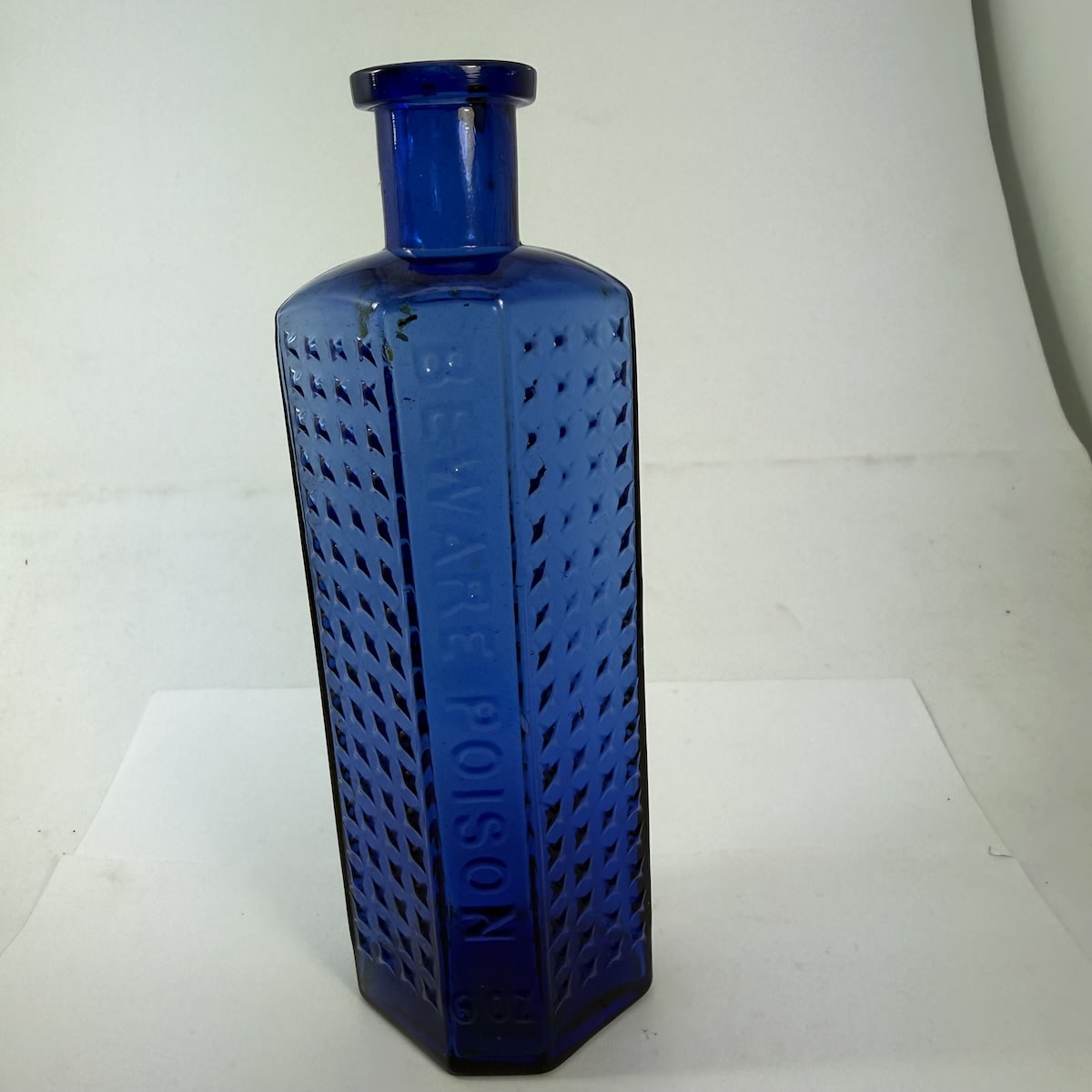 Poison. Beware Poison. FBH. 6 oz. Irregular Hexagon. Cobalt Blue. 159 mm. (South Australia)