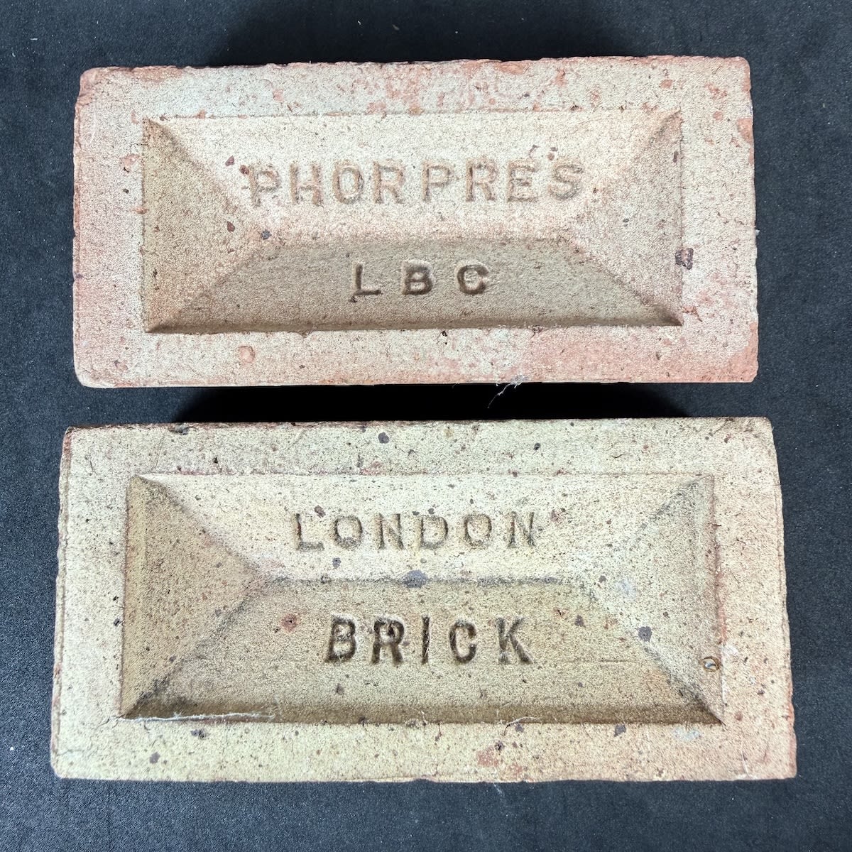 2 Small Sample Bricks: London Brick and Phorpres LBC.