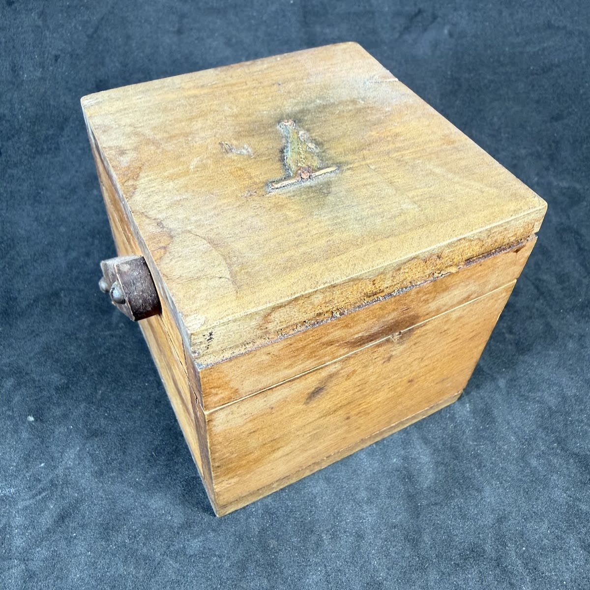 Inkwell. Travelling inkwell in small hinged box. Tiny brass Kangaroo on top with Francois engraved into it. Base of the box has a faded Education Department W. A. label on it. (Western Australia)