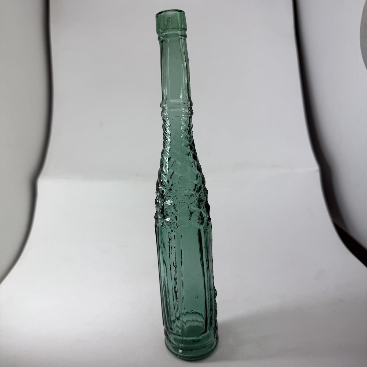 Whirly Salad Oil. Half Whirley pattern. RB base. Darker Green Aqua. Ross Bros Glass. 5 oz. (New South Wales)