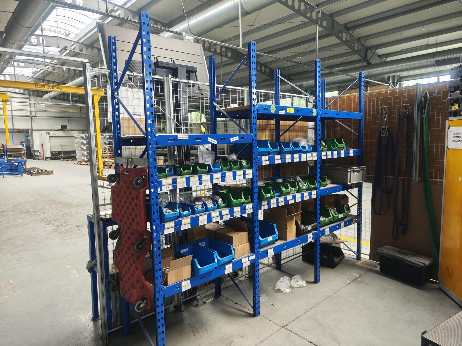Workshop shelving with contents