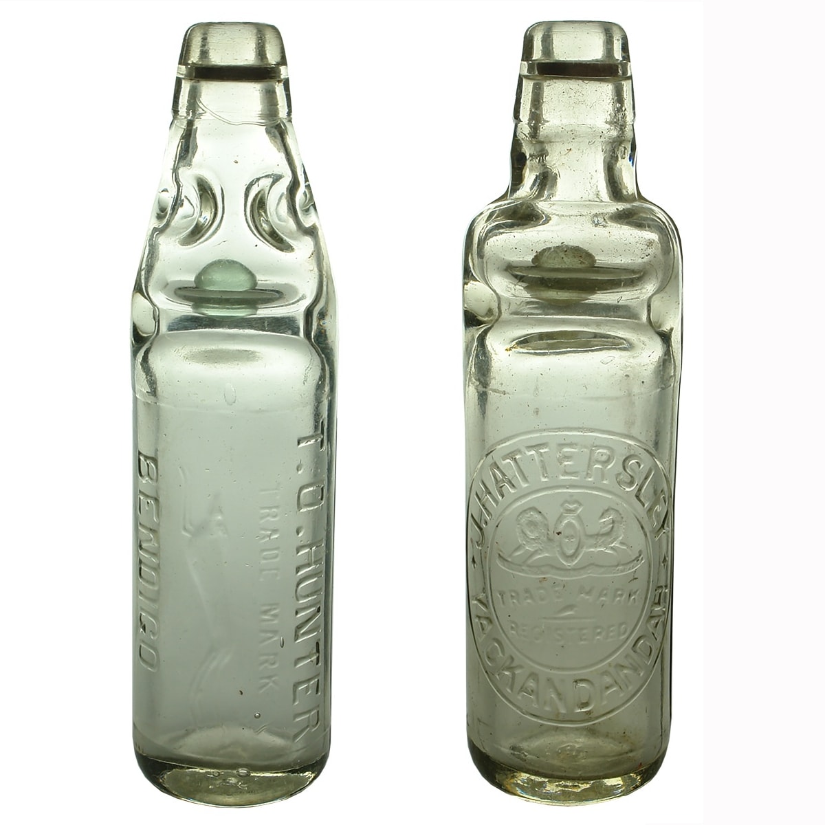 2 Clear Glass Codds: T. O. Hunter, Bendigo; J. Hattersley Yackandandah. (Victoria)