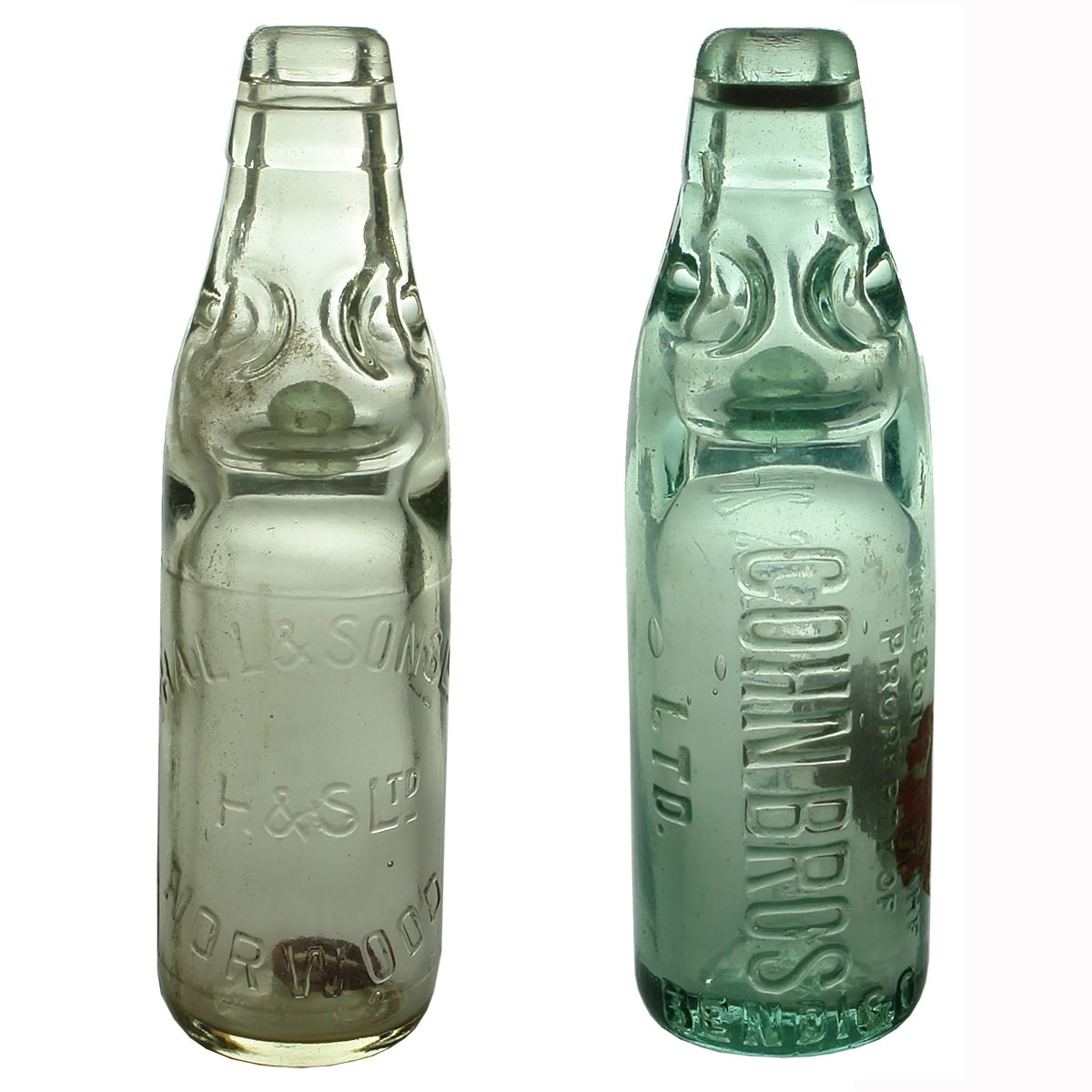 2 Codds: Hall & Sons Ltd, Norwood; Cohn Bros Bendigo with partial Meurant Yackandandah label. (South Australia & Victoria)
