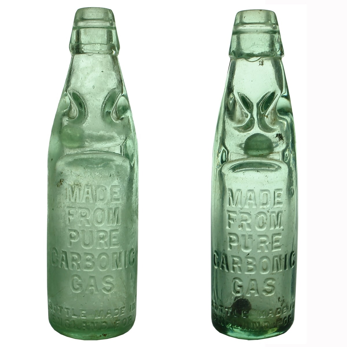 2 Codds. Both Made from Pure Carbonic Gas. Bottle Made in England for Eckersley & Sons Melbourne. Large & Small. (Victoria)