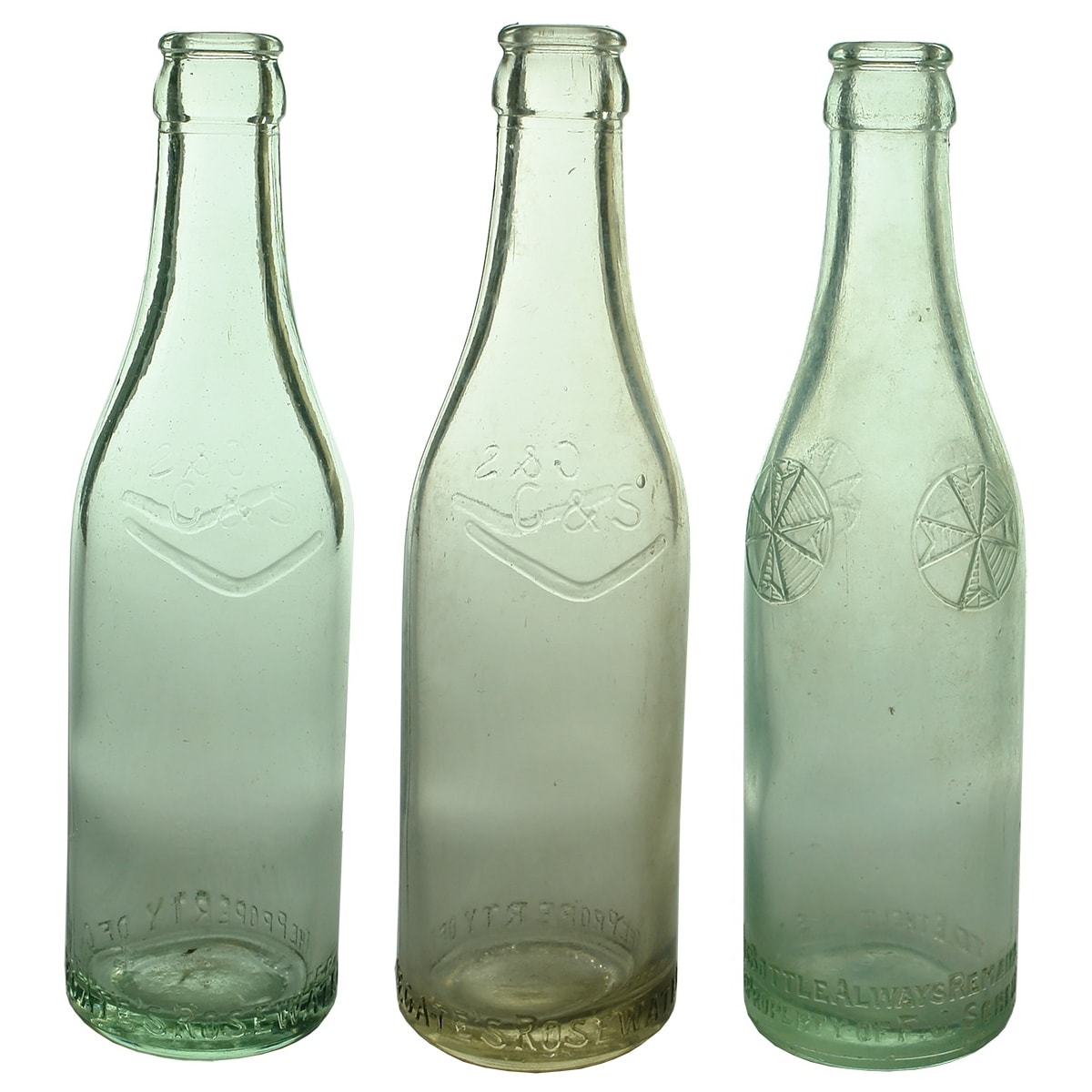 3 Crown Seals: Aqua & Clear Colegate's Rosewater; F. J. Schembri Ltd Ethelston. 10 oz. (South Australia)