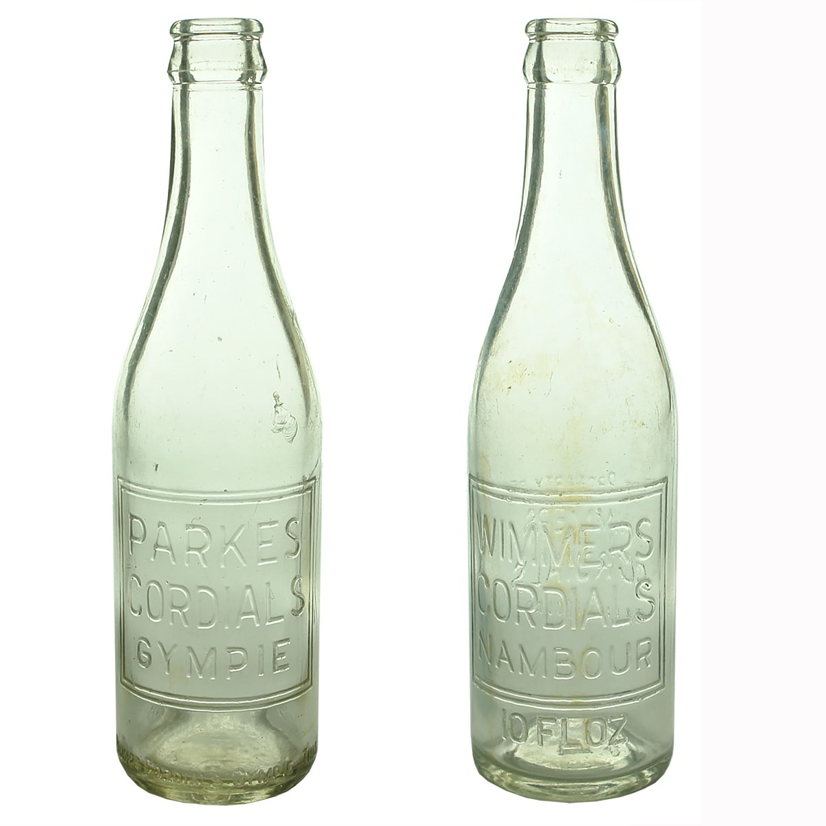 2 Crown Seals: Parkes Cordials Gympie; Wimmers Cordials Nambour (large 10 FL OZ embossing). (Queensland)