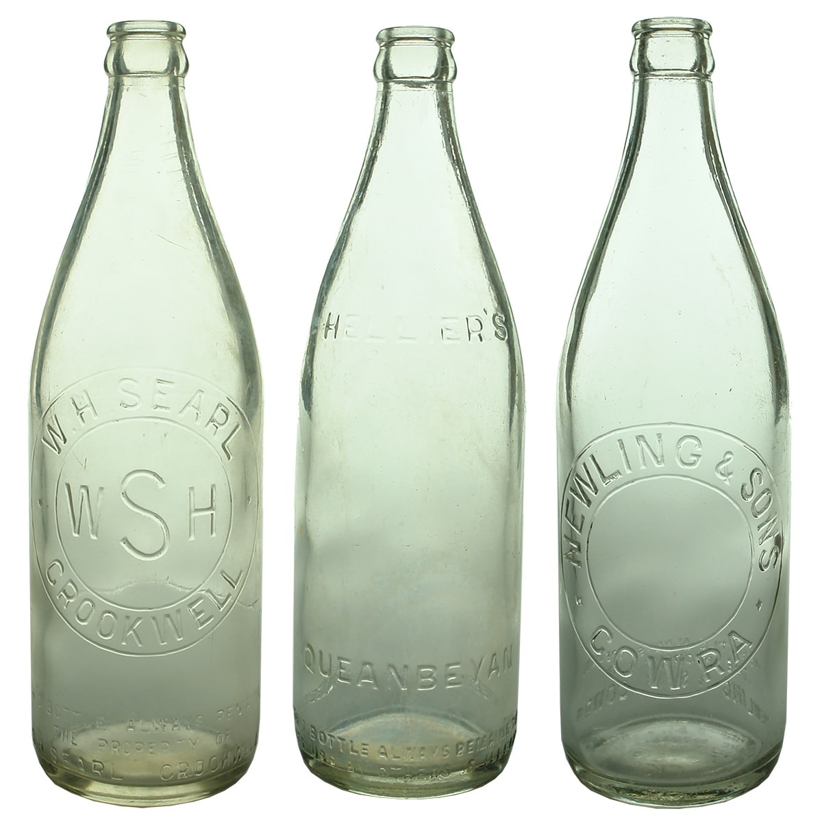 3 Crown Seals. W. H. Searl, Crookwell; Hellier's, Queanbeyan; Newling & Sons, Cowra. (New South Wales)