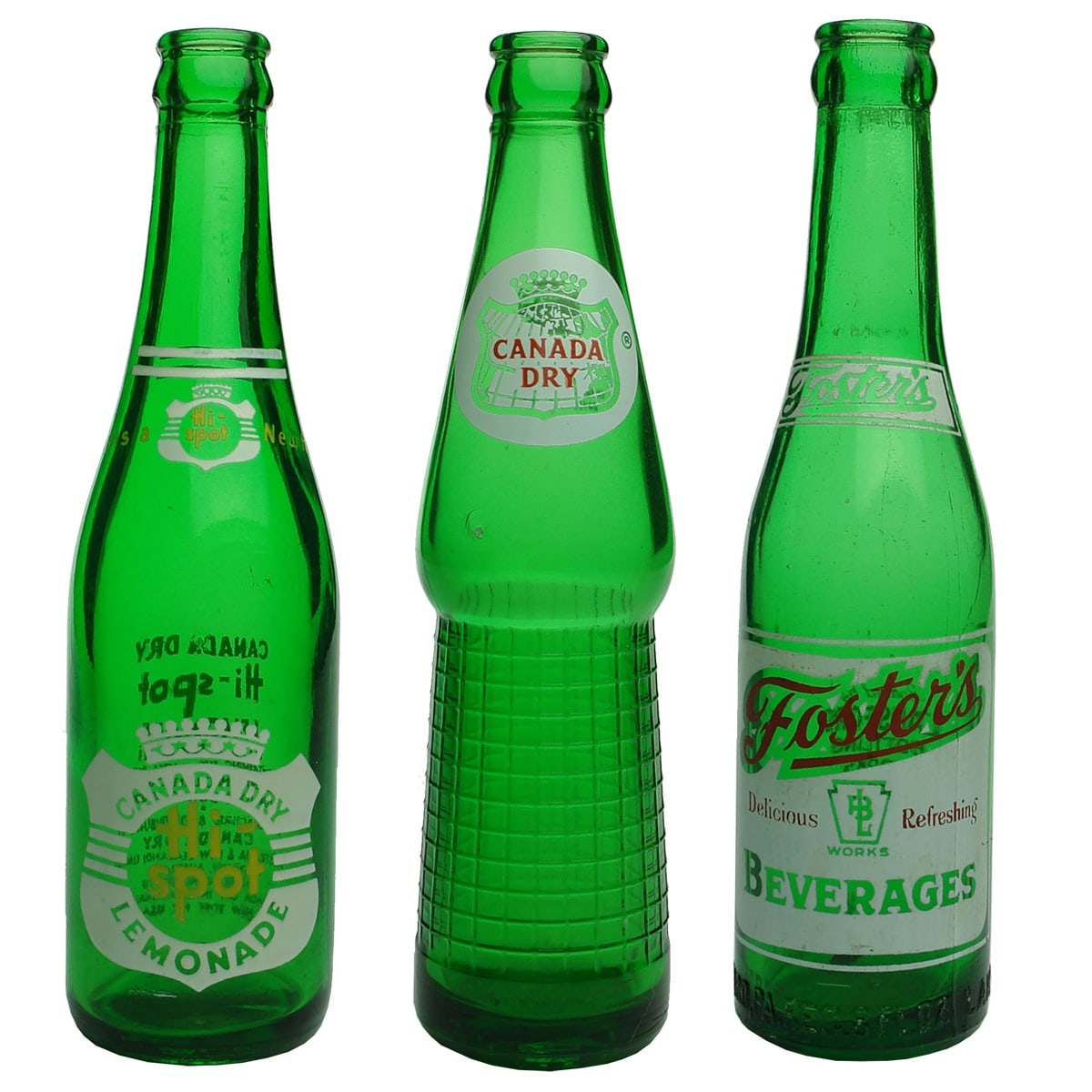3 Ceramic Label Crown Seals: Hi Spot Canada Dry, Australia & New Zealand; Canada Dry, Batesville Indiana; Foster's Beverages Lansford, Penna.