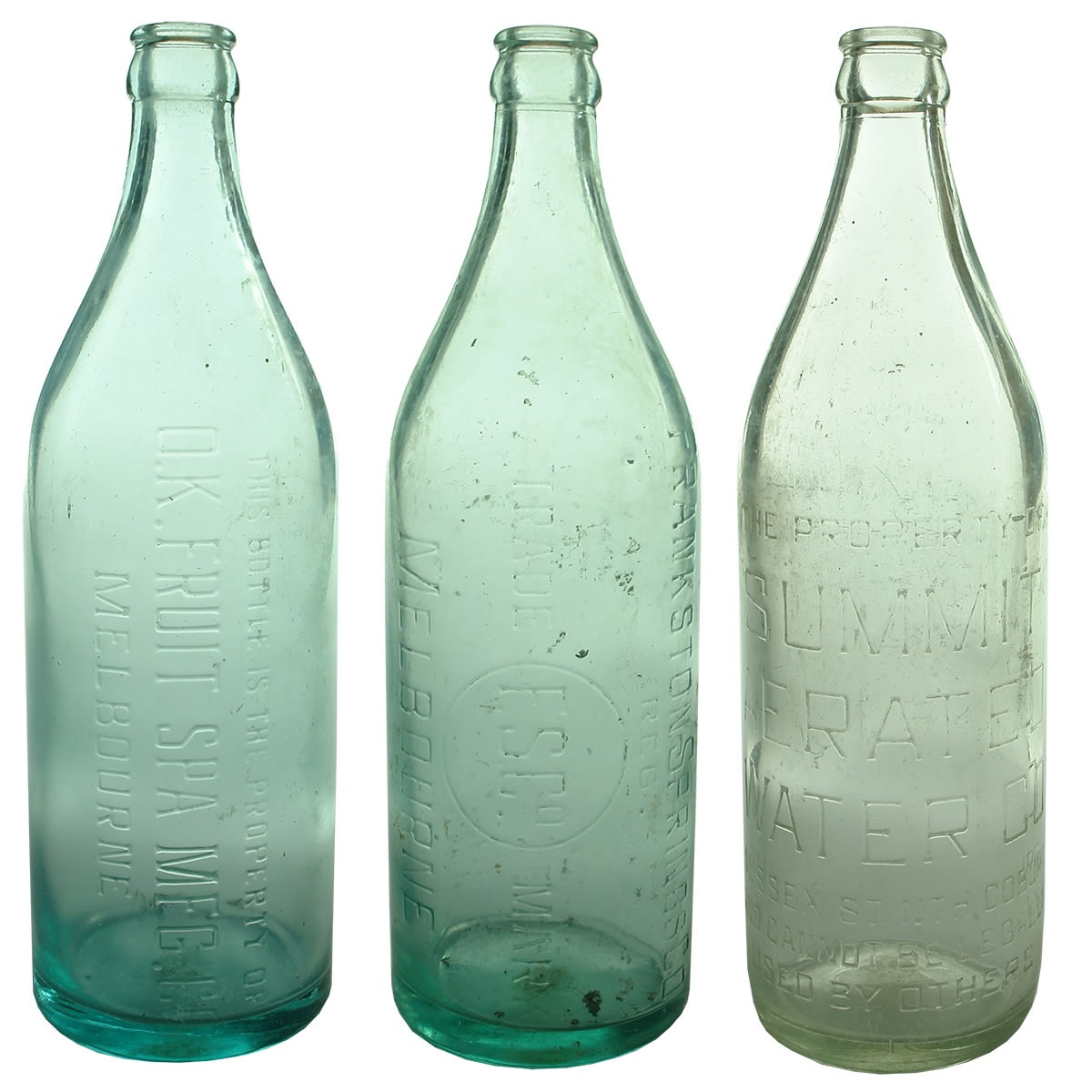 3 Crown Seals: O. K. Fruit Spa Mfg Co Melbourne; Frankston Springs Co Melbourne (Property of G. H. Elliott); Summit Aerated Water Co., Coburg. (Victoria)