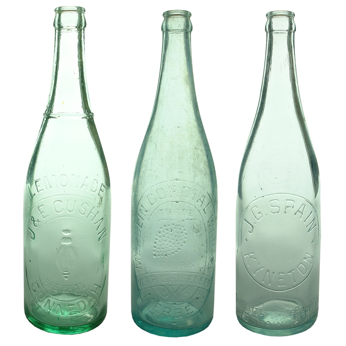 3 Large Crown Seals: J. & E. Cushan, Gunnedah; Merbein Cordial Works, W. A. R. Chiselett, Merbein; J. G. Spain, Kyneton. (New South Wales & Victoria)