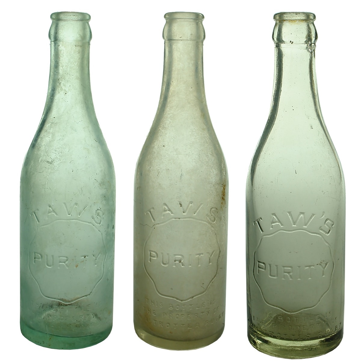 3 Crown Seals. Different variations of TAW's Purity. C. H. A. Trotter, Rugby. 10 oz. (South Australia)