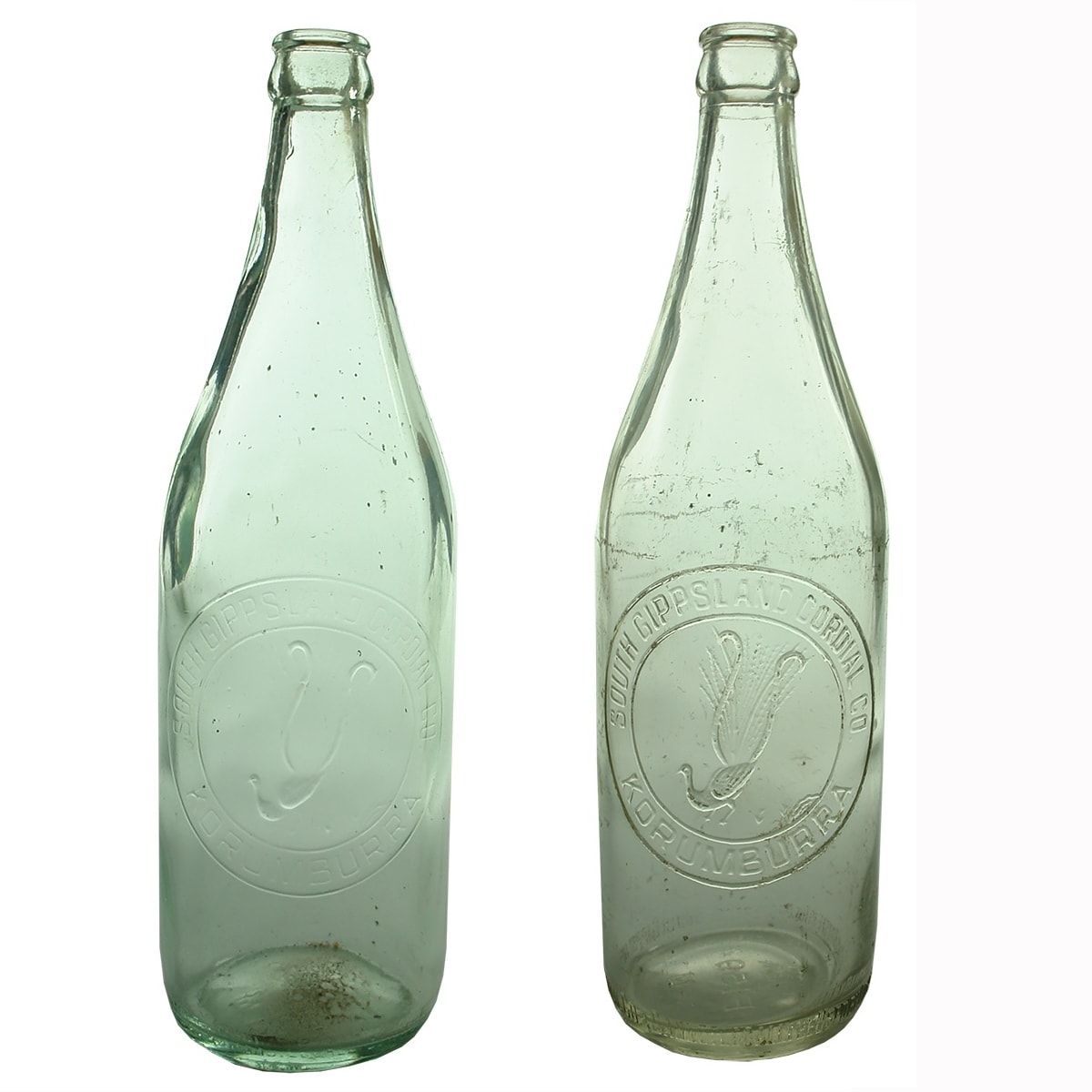 2 Crown Seals. Both South Gippsland Cordial Co., Korumburra. Lyrebird. Aqua & Clear. 26 oz. (Victoria)
