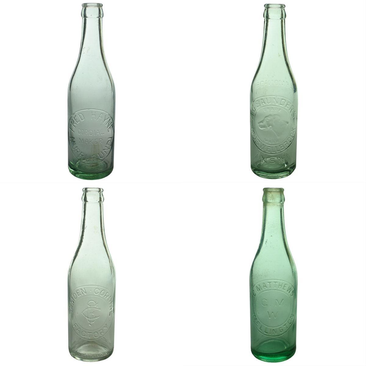 4 Crown Seals: Fred Hayne, Murrurundi; A. G. Saunders, Muswellbrook; Camden Cordial Factory; C. Matthews, Wellington. (New South Wales)