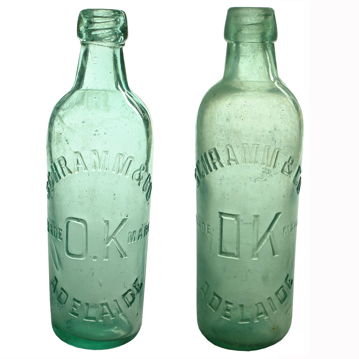 2 Internal Threads. 2 variations of Schramm & Co, Adelaide. OK trade mark. M base mark and A base mark. (South Australia)