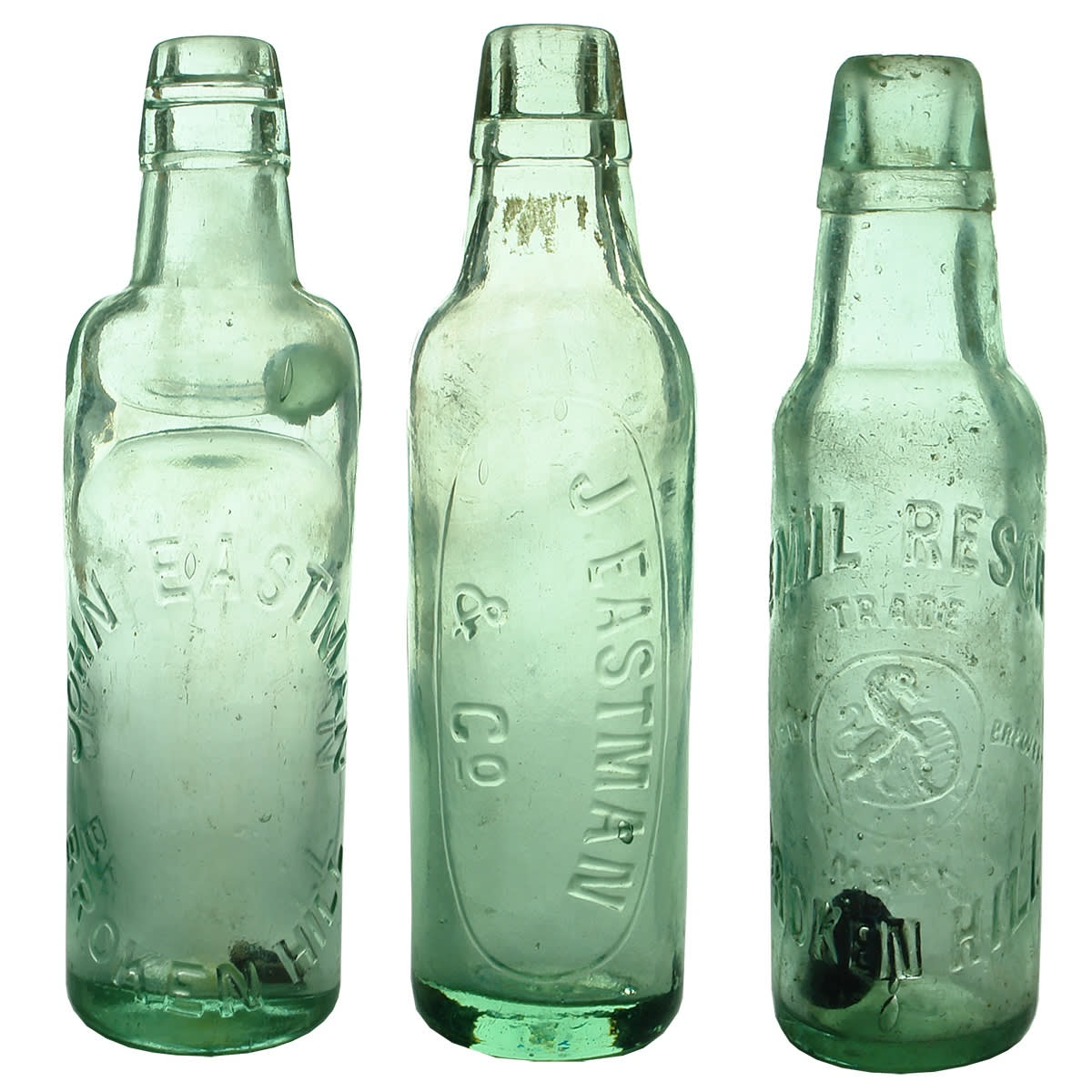 3 Broken Hill Bottles: John Eastman Codd; J. Eastman & Co Lamont; Emil Resch Lamont. (New South Wales)