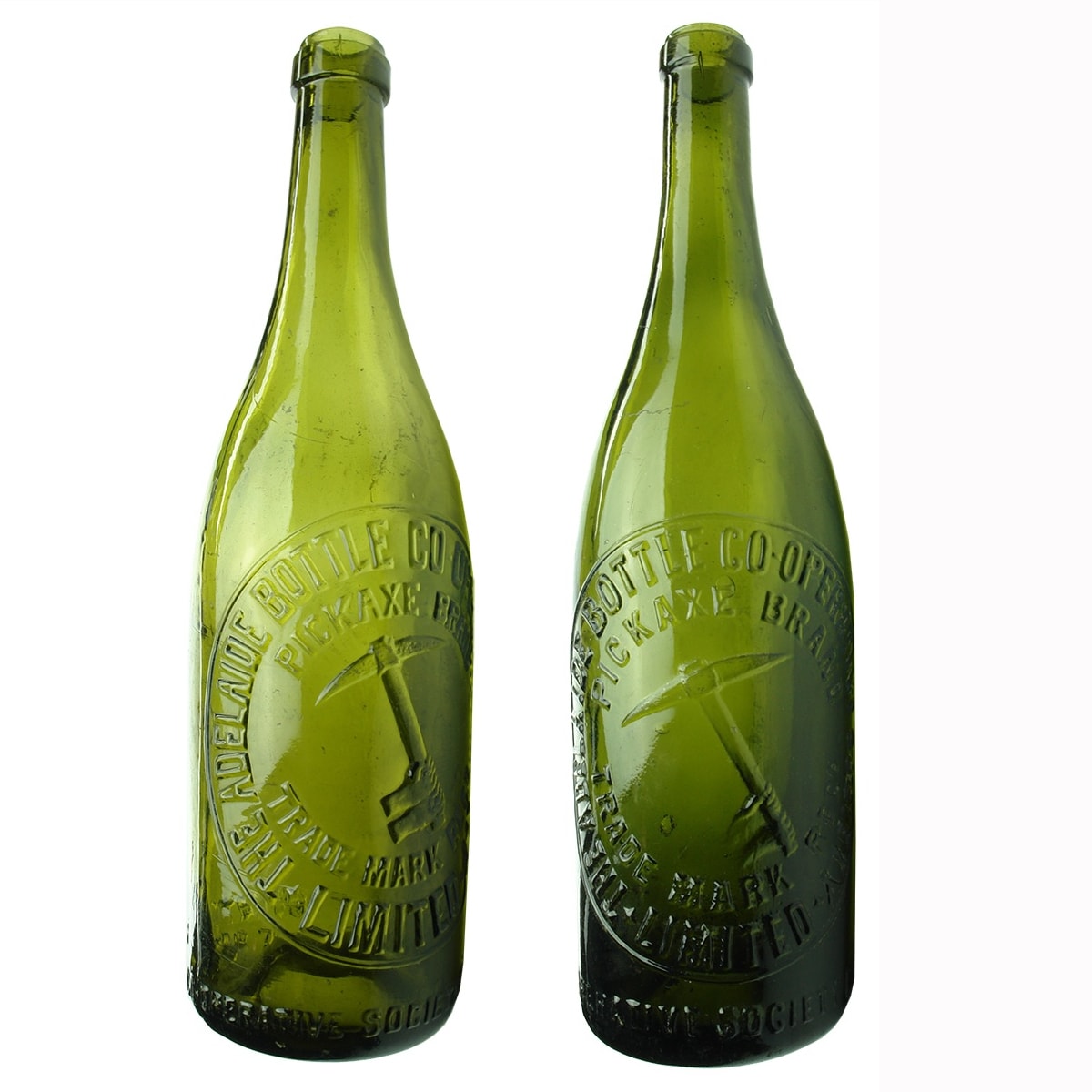 2 Pickaxe Brand Ring Seal Beers. Both slightly different variations of Adelaide Bottle Co-operative Society Ltd. (South Australia)
