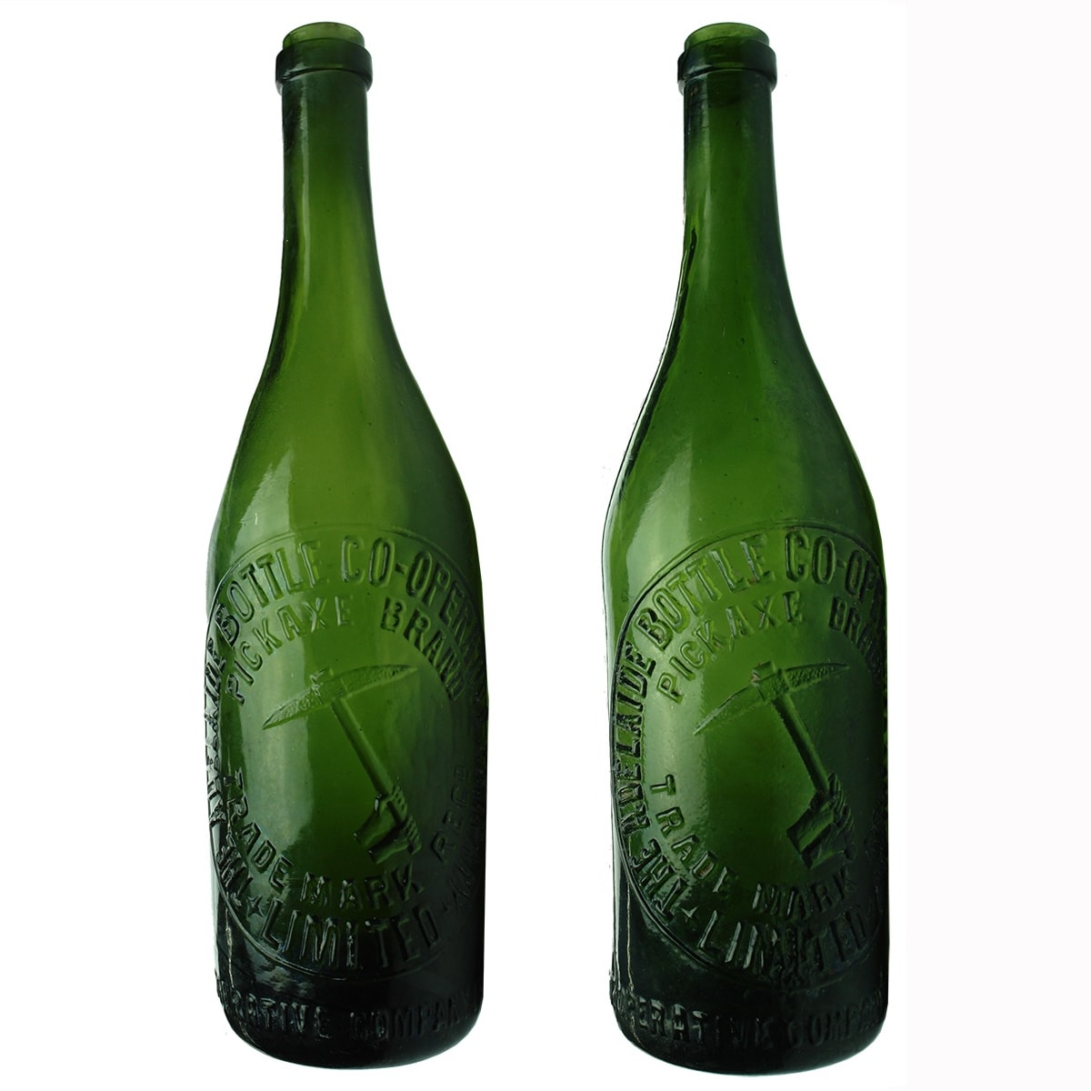 Beer. Pair of Adelaide Bottle Co-Operative Company Pickaxe Ring Seal Beers. (South Australia)