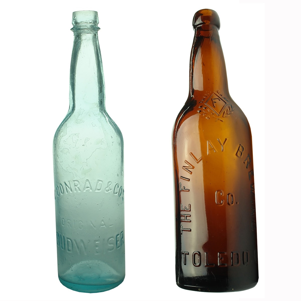 2 American Beers: C. Conrad & Co's Original Budweiser; The Finlay Brewing Co., Toledo, Ohio.