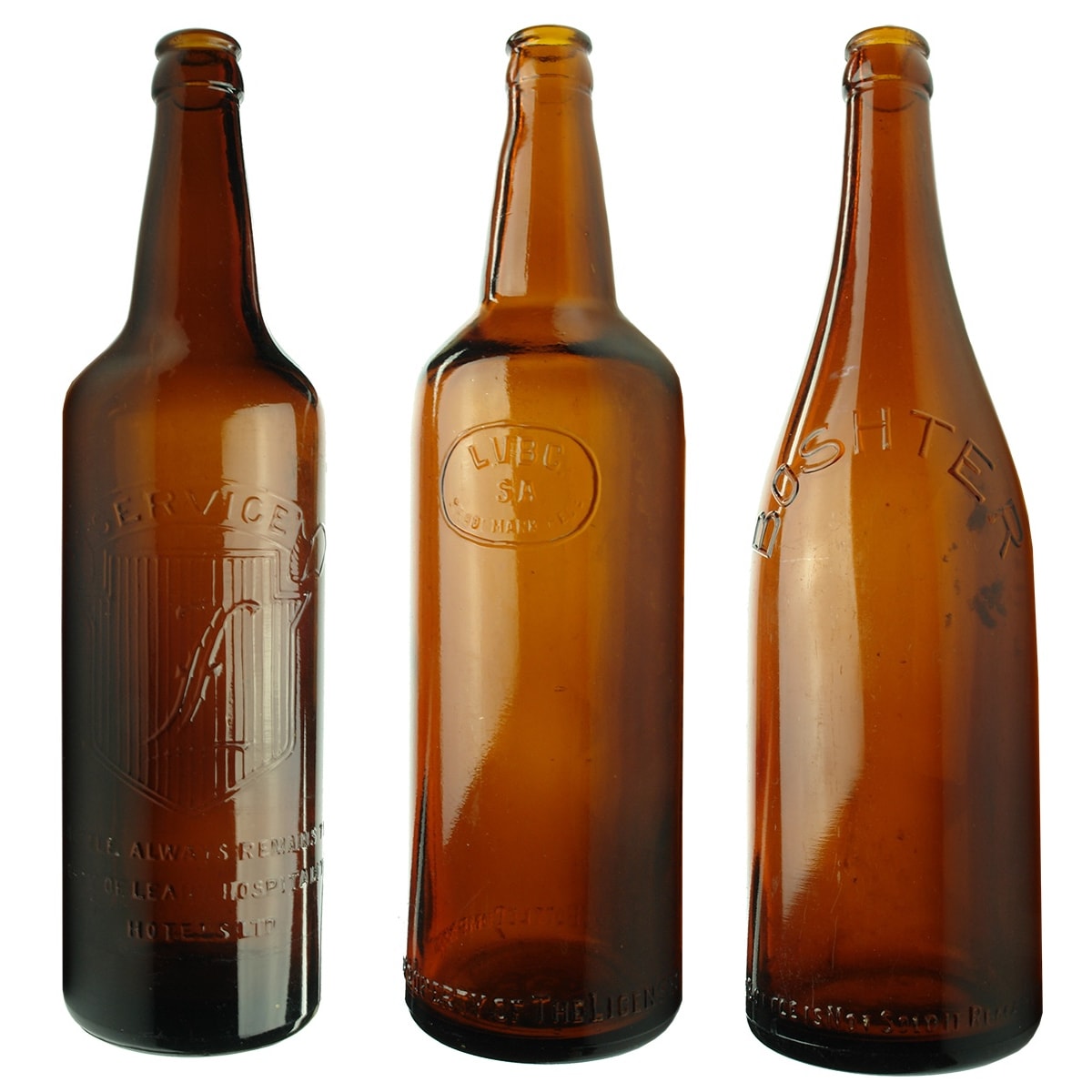 3 SA Crown Seal Beers: Leahy Hospitality Hotels, Service; Licensed Victuallers Bottle Company; Boshter, Williams Breweries Adelaide. (South Australia)