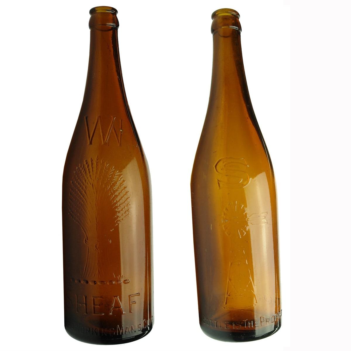 2 Mildura Beers: Working Mans Club, Wheat Sheaf; Settlers Club, Windmill. Amber. 26 oz. (Victoria)