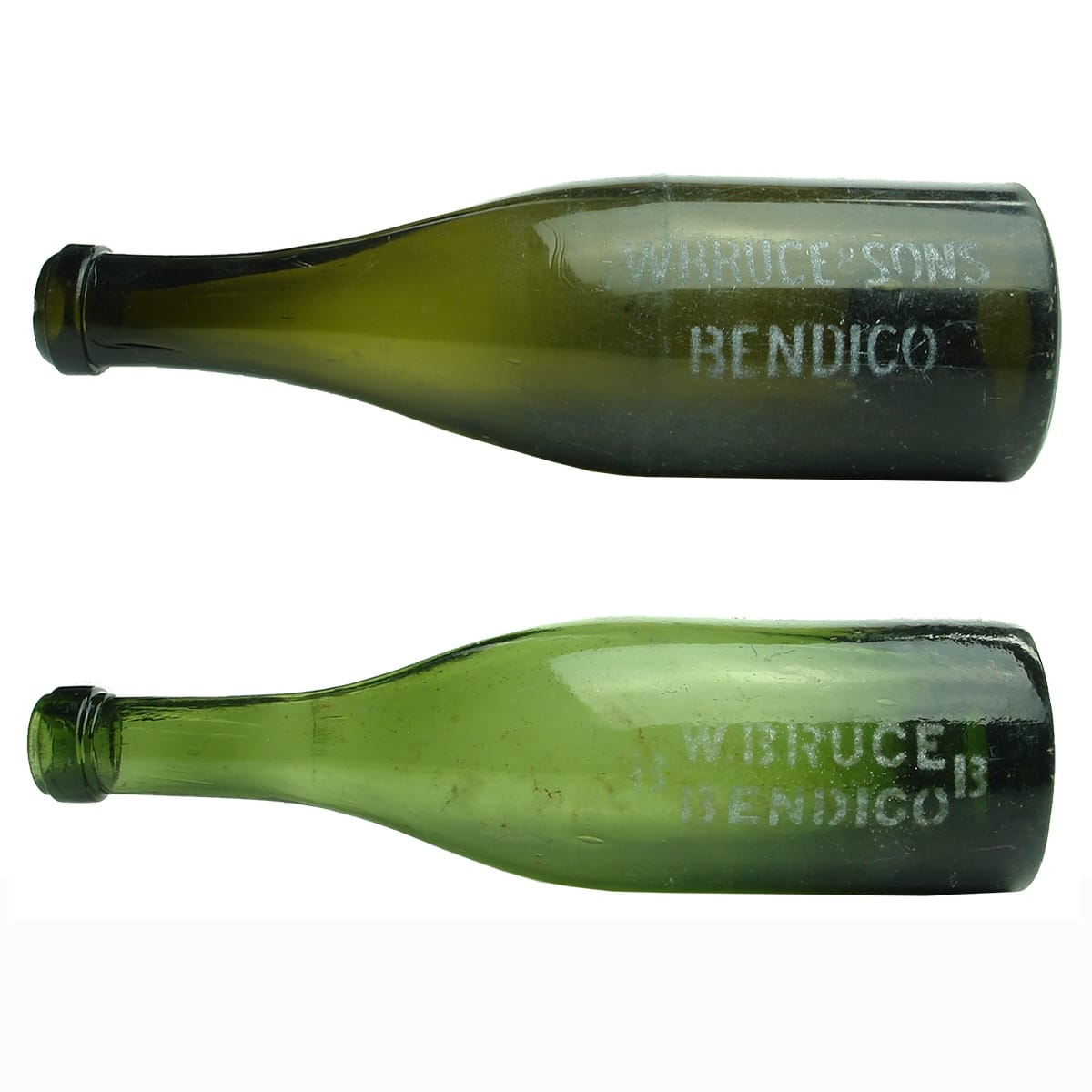 2 Sandblasted Beers. W. Bruce Bendigo and W. Bruce & Sons, Bendigo. Half Size ring seals. (Victoria)