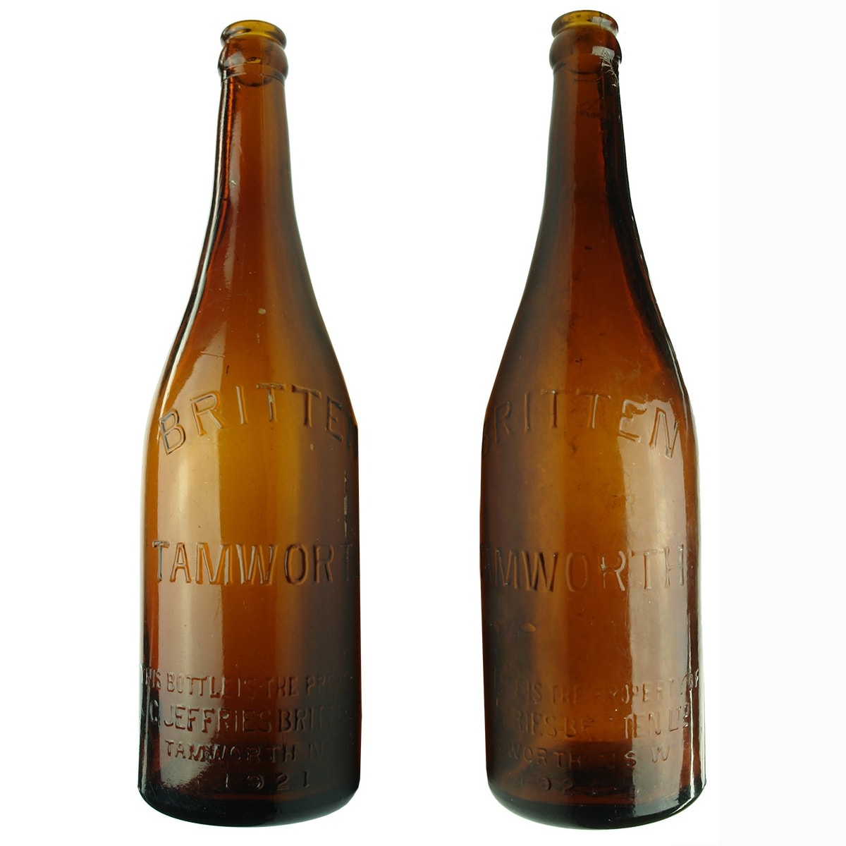 2 Crown Seal Beers. Both: Britten, Tamworth. C. Jeffries Britten Ltd. Amber. 1921. (New South Wales)