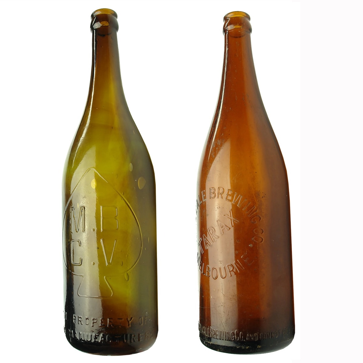 2 Crown Seal Beers: MBCV in swirled Amber/Olive; Taraxale Brewing Co., Melbourne. (Victoria)