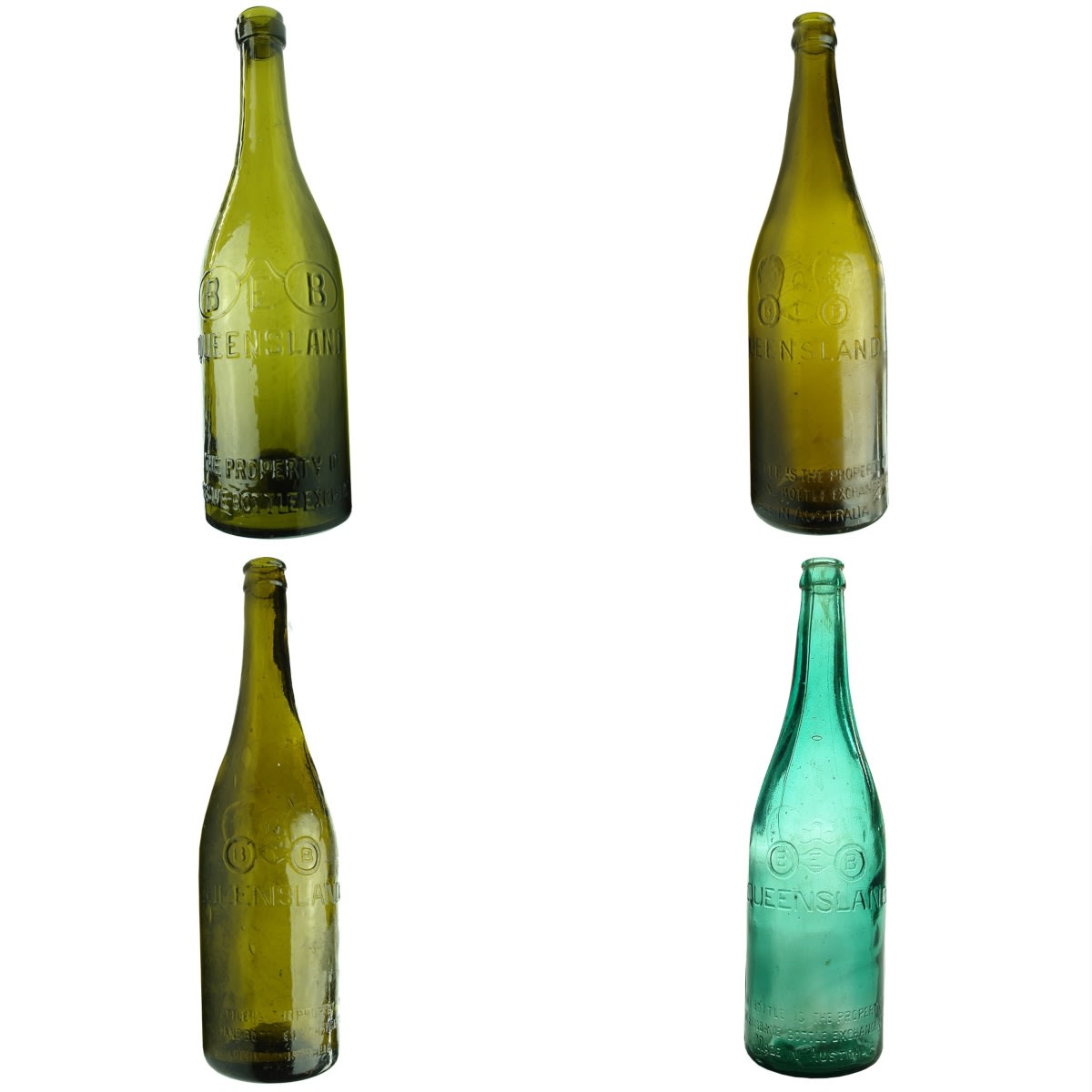 4 Beers. All Brisbane Bottle Exchange Co Ltd. Ring Seal & 3 different Crown Seals. (Queensland)