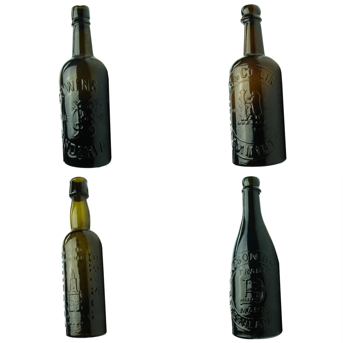 4 Black UK Beers/Soft Drinks: T. Elwen & Son, Sunderland; Lucas & Co Ltd, Leamington; Bryson, Dumfries; Dowson Bros., Gateshead on Tyne.