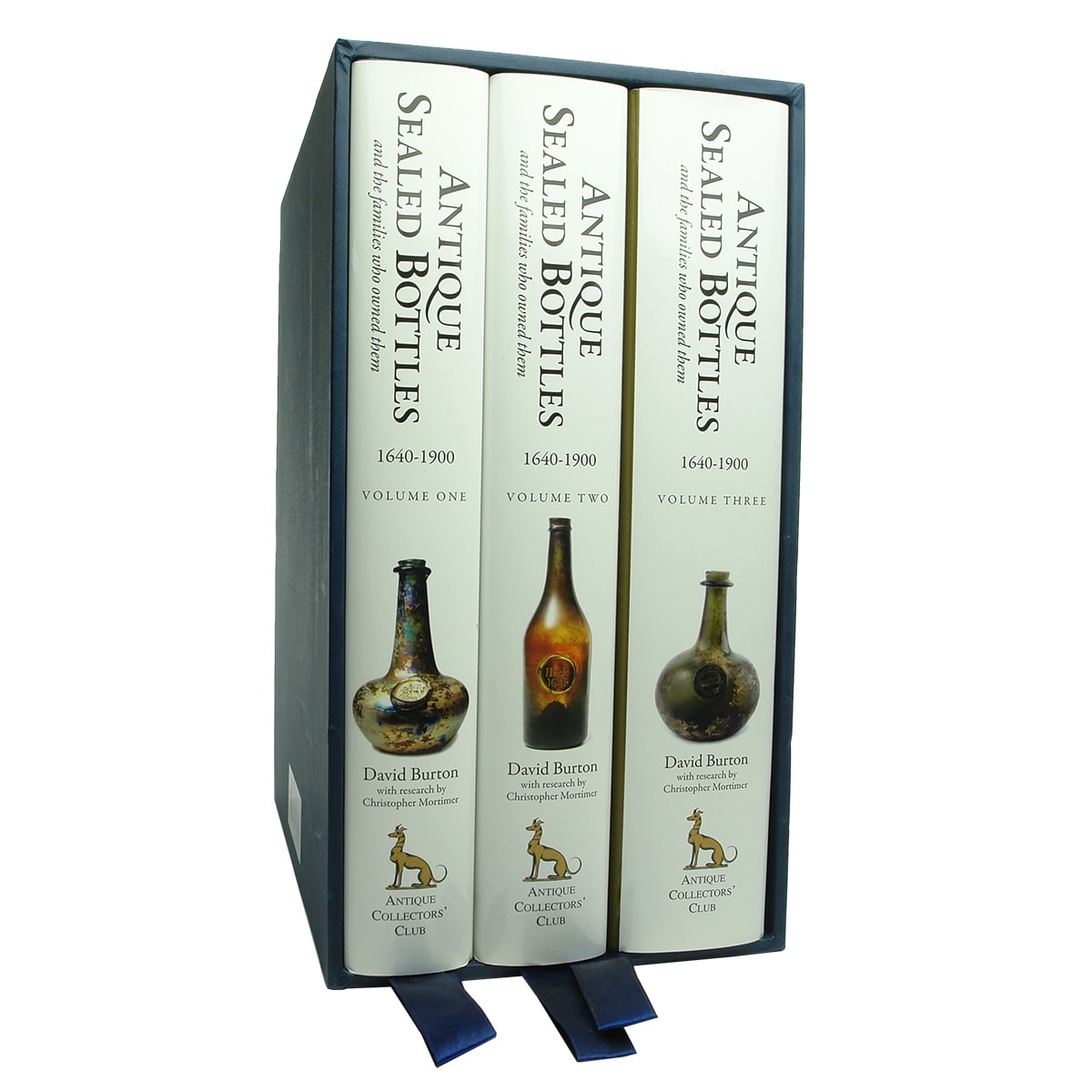 Book. Antique Sealed Bottles 1640 - 1900. David Burton with research by Christopher Mortimer. Three volume set.
