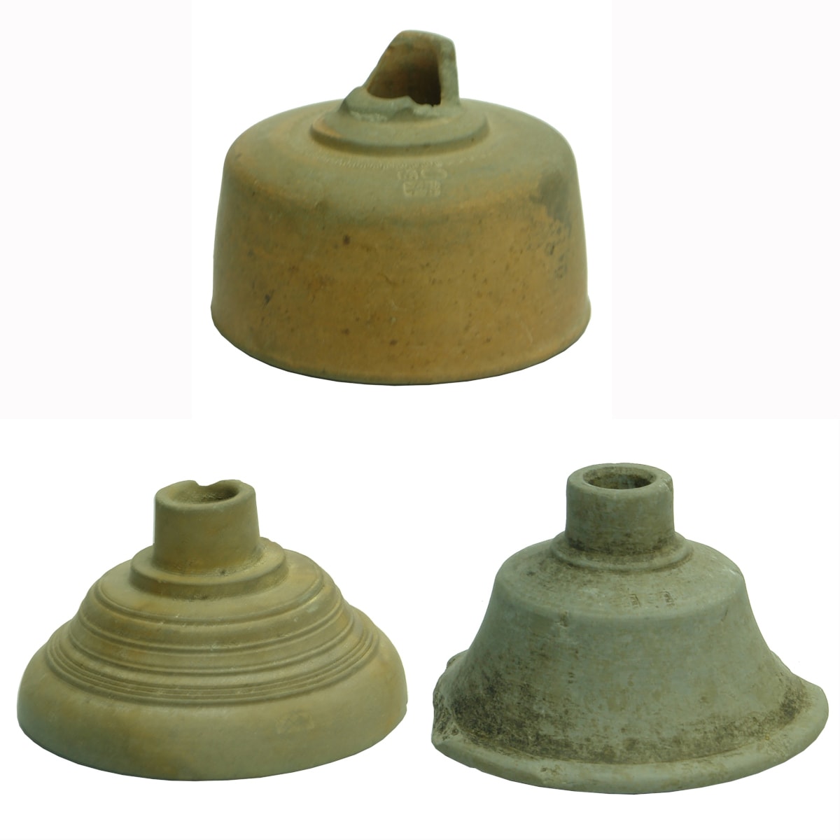 3 Chinese Opium Bowls. Terracotta & Grey glaze.