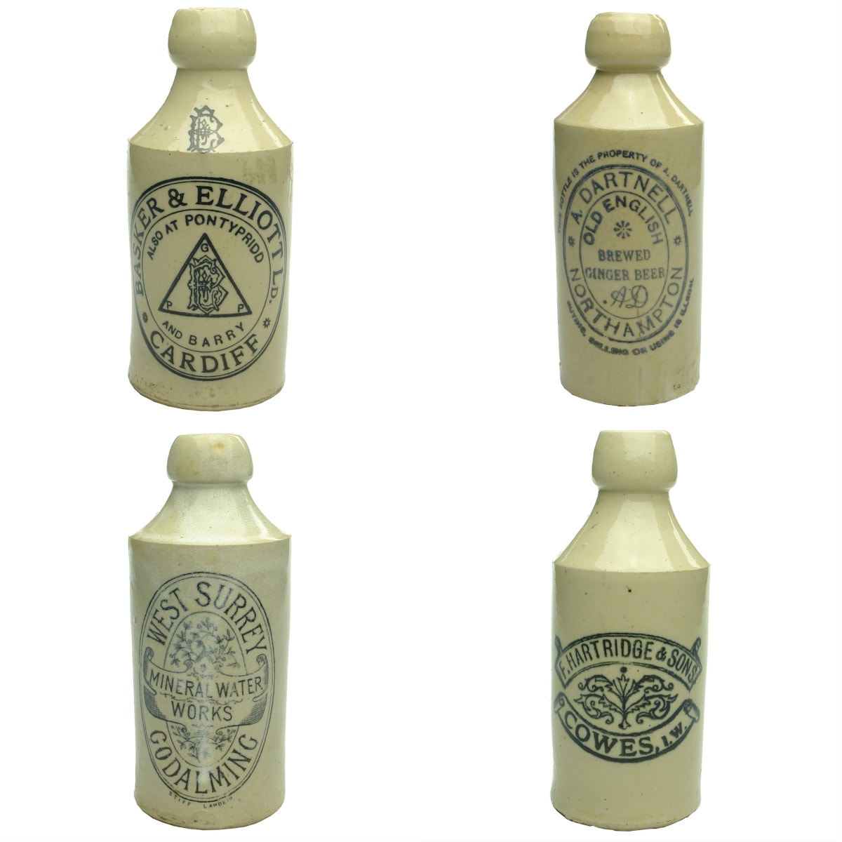 4 UK Ginger Beers: Basker & Elliott, Cardiff; A, Dartnell, Northampton; West Surrey Mineral Water Works, Godalming; F. Hartridge & Sons, Cowes.