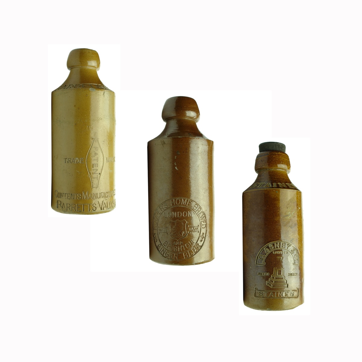 3 Impressed UK Ginger Beers: Barretts Vauxhall; Hoopers, London & Brighton; C. Ashby & Co., Staines.